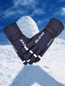 1 Pair Glove Winter Fashion Letter Print Ski Gloves, Thermal Lined Thick Long Warm Gloves, Outdoor Cycling Anti-Slip Palms Sports Gloves, Adjustable Windproof Motorcycle Riding Gloves, Outdoor Fitness Gloves, Snow Gloves - Multicolor - View 6