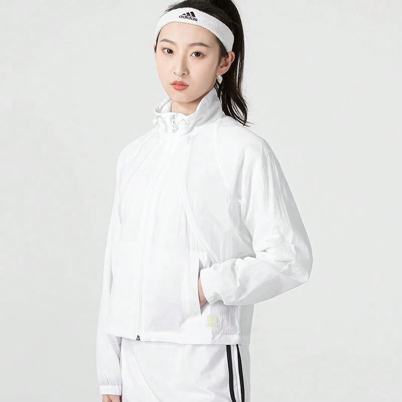Adidas Casual Summer Women's Sports Leisure Training Zipper Windproof Jacket - White - View 1