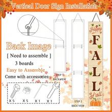 Happy Fall Sign Autumn Front Door Hanging Decor Welcome Sign Wooden Vertical Indoor Outdoor Standing Sign For Garden Home Yard Farmhouse Porch 47.2 X 7.8 Inch