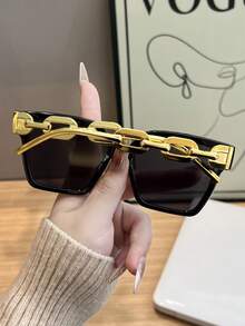 1副男士玳瑁纹链条方形时尚眼镜 - 彩色 - 查看 5