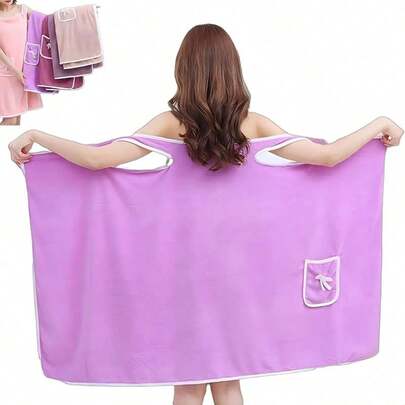 1 pieza Toalla de baño para mujer (Tamaño: 80cm X 135cm), Bata de playa/Bata de spa/Bata de baño, Toalla de ducha/Toalla de gimnasio, Juego de toallas para mujer, Bata de felpa de coral ultra suave con bolsillo con lazo lindo para mujer, Vestido de toalla de estar en casa, Disponible en varios colores, Prendas de vestir de felpa cómodas, Toalla vestible