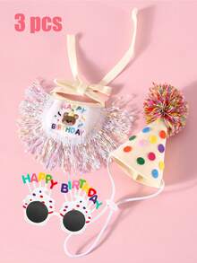 3 pezzi Set Festa di Compleanno per Animali Domestici Gatto e Cucciolo, Fiocco con Nappe, Decorazioni per Feste, Vestito da Festa per Gatto, Cappello da Festa, Costume da Cane, Bavaglino in Pizzo Carino per Cuccioli, Set di Decorazioni per Feste per Gatti e Cani di Taglia Piccola e Media