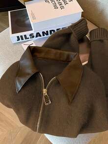 Vera Lane 女士秋冬韩版复古PU领街头风波西米亚朋克双向拉链羊毛外套圣诞毛衣