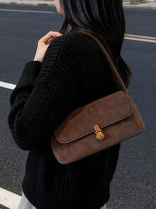 Women's Retro Soft PU Leather High-End One Shoulder Underarm Bag With Shell-Shaped Metal Decor, Fashionable Handbag, Small Square Saddle Bag Design, Suitable For Women's Daily Use, Parties, Gatherings, Travel