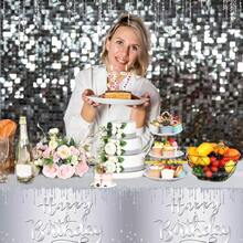 D3 Pcs Happy Birthday Tablecloths Plastic Birthday Tablecloths 54 X 108 Inches Glitter Disposable Table Covers Party Plies Decorations For Women - 銀色 - 查看 6