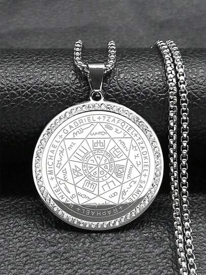 Collana con medaglia dei sette arcangeli, per uomo e donna, in acciaio inossidabile, con catena di protezione del Sigillo di Salomone