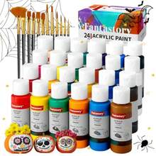 Fantastory Acrylic Paint Set 24 Colors 2oz 60ml Professional Craft Paint Art Supplies Kit For Adults Canvas Fabric Rock Glass Stone Ceramic Model Wood Painting With 12 Brushes