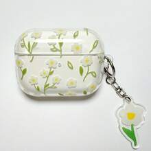 简约白色花卉图案TPU透明无线耳机保护壳，适用于 1/2、 3、 Pro、 Pro 2，带彩色固定吊坠 - 彩色 - 查看 15