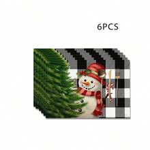 1/25 pièces Bonhomme de neige de Noël avec carreaux noir et blanc, chapeau rouge, écharpe rayée rouge et blanche tenant une canne en bonbon, chemin de table en lin imprimé d'un arbre de Noël vert. Convient pour les fêtes de Noël, les dîners d'anniversaire, la décoration de cuisine et de salle à manger, les meubles et la décoration textile de la maison. C'est un article de décoration polyvalent convenant à toutes les saisons, parfait pour les décorations de fête et de vacances, également un excellent cadeau pour les parents et les amis.