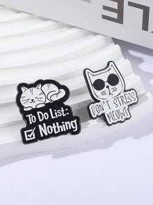 2 piezas Insignia de gato relajado, diseño de estilo perezoso con gafas de sol, lista de tareas en blanco tipo meme, actitud de vida anti-estrés, decoración diaria para mochila, regalo juvenil anti-ajetreo