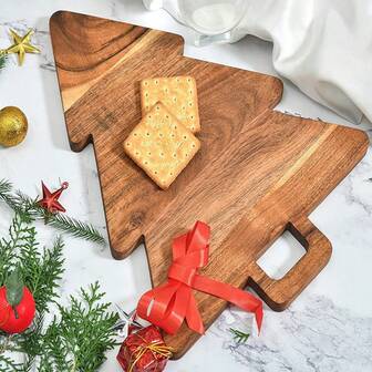 1 Piece Wooden Serving Tray In The Shape Of Christmas Tree-Multifunctional Kitchen Cutting Mat For Fruits, Bread, Steak, Pizza And Dessert-Food- Holiday Serving Tray-Ideal Christmas And Back-To-School Gifts.
