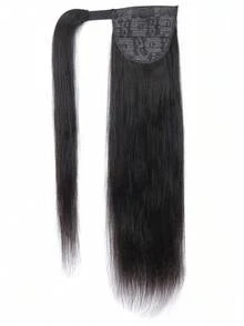 Straight Human Hair Wrap Around Ponytail Extensions Natural Black Ponytail 12-26 Inches Long Straight Clip In Human Hair Ponytail Extension For Women Daily Use - SNatural - View 4