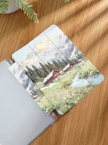 Landscape Oil Painting Pattern Tablet Protective Case, Suitable For IPad 9.7/10.2/10.5/10.9/12.9/Pro 11 (10th Generation), Compatible With Samsung Galaxy Tab S6 Lite 10.4-Inch Version, Compatible With Kindle Paperwhite 12th Generation 2024 Version, Kindle (11th Generation) 2022 Version, And Kobo Clara Color. Equipped With Soft Fall Protection And Intelligent Vertical/Automatic Wake-Up/Sleep Function. - Multicolor - View 3