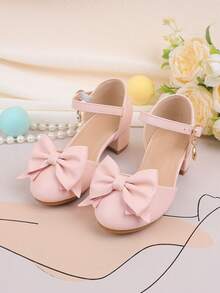 花童鞋适合婚礼、派对、节日，适合幼儿、小女孩和大女孩，经典舒适百搭一脚蹬平底鞋，可爱的蝴蝶结装饰，正式礼服，独奏，芭蕾，公主风格，玛丽珍鞋 - 粉色 - 查看 5