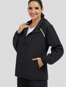 1pc Women's Waterproof Lightweight Hooded Rain Jacket, Windproof For Golf, Outdoor, Hiking - Black - View 3