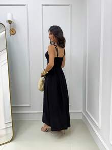 Long Dress With Double Straps And Ruched Detail On The Bust - Black - View 4