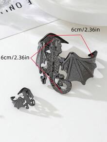 2pcs/Set Punk Style Metal Material Plus Size Open Bangle & Open Ring Jewelry Set, Vintage Distressed Finish For Women - Set - View 4