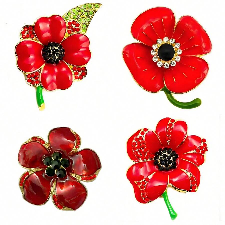 Red Enamel Poppy Flower Brooch, Gift For Remembrance Day In The UK - Multicolor - View 1
