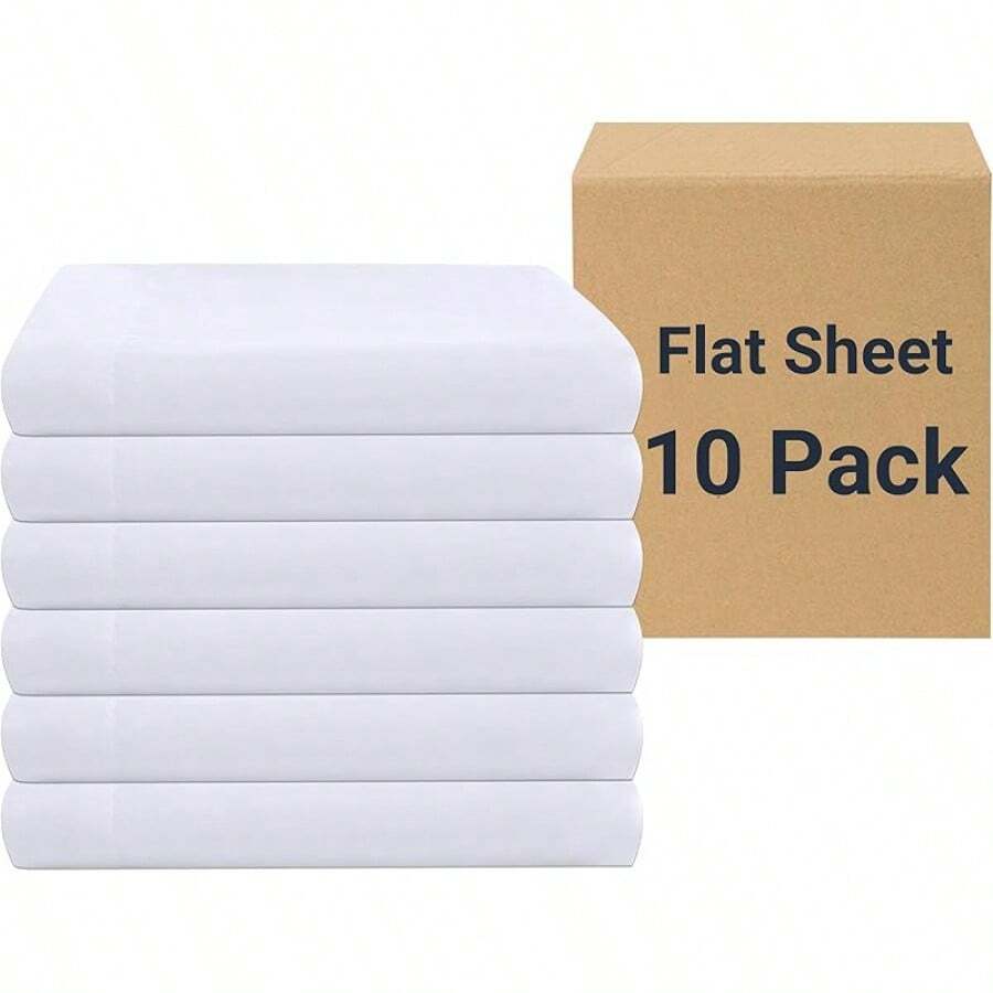 White Bulk Flat Sheets Only King Size 6 Pack, Easy Sort By Color-Coded Hem Threads, Soft Durable Brushed Microfiber Fabric, Hotel Airbnb Essentials, 105x102, Luxury Comfortable Sheets - trắng - Xem 1