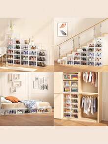 12 Pack Large Shoe Storage Organizer For Closet, Modular Space Saving Shoe Boxes Clear Plastic Stackable Containers Display Case Bins With Lids, Shoe Rack For Sneaker Storage, White - Trắng lớn - Xem 7