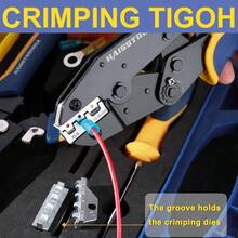 Crimping Heat Shrink Connectors - AWG 22 - 10 Ratchet Wire Terminal Crimper - Ratcheting Crimper Tools - Available Insulated Nylon Connectors And Electrical Wire Connectors - 8327 - 壓接工具套裝 - 查看 5