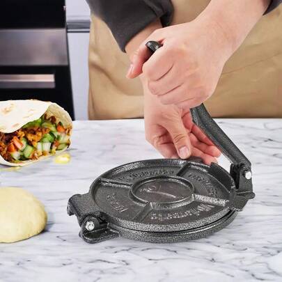 Tortilla Press 7.5 Inch, Cast Iron Tortilla Maker, Heavy Duty Tortillera Pataconera, Flour Tortilla Press, Roti Maker, Taco Maker, Taco Press, Black