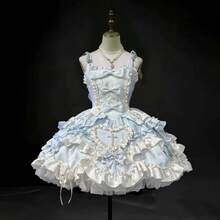 Butterfly Heart Lolita Original Dress JSK Halter Neck Daily Dress Bow Princess Style Lolita - 淺藍色短裙+掛脖+吊帶 - 查看 7