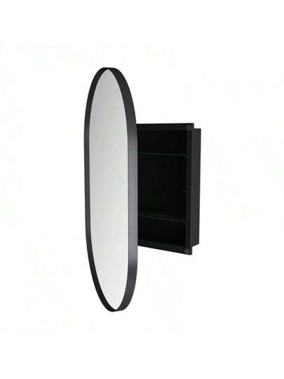Elegante Oval Spiegel Cabinet, Built In Medicine Wand Cabinet Metal Frame, Adjustable Shelves, Storage Space Bathroom, Living Room Bedroom, Black. view 9