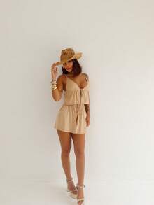 Women's Set, Shorts Set, Summer Set, Candy Color Set, Set With Blouse - Beis - Ver 3