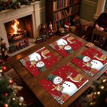 1 pieza/4 piezas/6 piezas/100 piezas Vajilla con patrón de muñeco de nieve y alce, aislante térmico, de poliéster lavable a máquina, vajilla protectora, decoración central, decoración diaria para la sala de estar familiar, adecuada para decoración de reuniones grupales