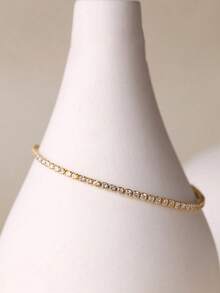 1条镀金立方氧化锆镶嵌网球手链，配有可调节抽绳，百搭配饰，适合青少年日常佩戴 - 彩色 - 查看 4