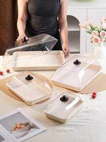 Multi-Size Rectangular Display Plastic Trays With Dustproof Lids, Unbreakable, Reusable Fruit/Dessert/Snack/Cake Platters, Suitable For Festivals, Weddings, Parties, And Banquets - Milky White - View 4