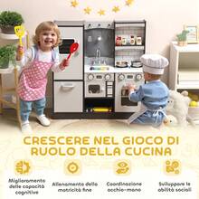AIYAPLAY Cucina Giocattolo per Bambini, Cucina Legno per Bambini, Cucinetta Giocattoli con Fornelli, Microonde, Armadietti, Lavandino, Pentole, Accessori in Acciaio Inox, 3-8 Anni, 81x27x80cm, Marrone - Multicolore - Visualizzare 8