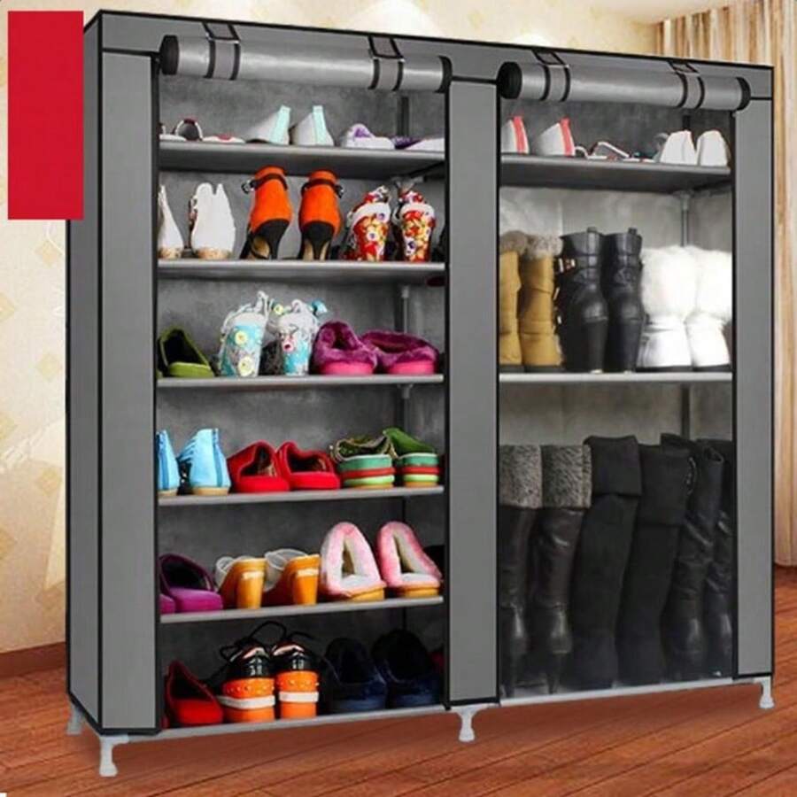 Gray Double Rows Shoe Cabinet With 9 Lattices – Combination Style For Versatile Storage – Holds Sneakers, Heels, Boots – Ideal For Entryway, Bedroom, Hallway – Keeps Space Tidy & Organized