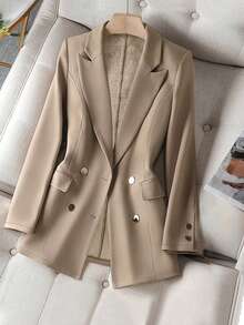 Sacou damă casual pentru navetiști, din material compozit, căptușit cu două rânduri de nasturi, lungime medie, mânecă lungă, iarnă