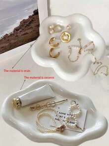 1pc Cloud Shaped Tray, Nordic Style Jewelry Storage Tray, Jewelry Collection Decorative Tray, Jewelry Display Tray, Women's Gift, Home Decor Bedroom Decor, Elegant Cloud-Shaped Ceramic Tray - Single Layer Luxury Jewelry And Perfume Display Stand, Jewelry Tray, Home Living Room Office Key Storage - Perfect Gift For,Cute Cartoon Shooting Props Jewelry Storage Plate Display Plate Gifts For Women, Back To School.