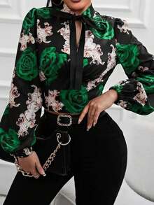 Ditsy Floral Long Sleeve Blouse, Fashionable For Commuting Vacation Spring - Multicolor - View 5