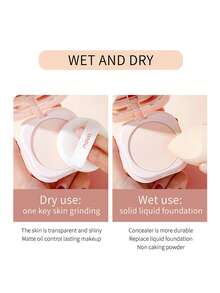 NOVO 防水、控油、持久哑光羽毛缎面奢华粉饼，不会结块，遮盖瑕疵，细致毛孔