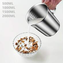 304 Stainless Steel Milk Frother Pitcher, Capacity: 500/1000/1500/2000ML, Stainless Steel Measuring Cup With Handle, Multi-Function Measuring Cup, Marked Coffee Latte Art Milk Frothing Pitcher, Kitchen Gadget, Barista Tool
