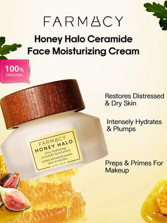 Farmacy Honey Halo 神经酰胺面部保湿霜 50ml，深层补水提亮，夜间修护并强化肌肤屏障，适合所有肤质，包括敏感肌，50ml/1.69fl.Oz