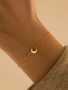 1pc Gold Glossy Mini Moon Chain Bracelet. S925 Sterling Silver Gold Plated Hypoallergenic, Simple And Exquisite Women's Jewelry, Suitable For Women's Daily Wear And Matching - Glossy Moon Bracelet - View 7