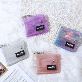Cartera transparente de mujer, monedero de PVC, monedero pequeño plegable con tarjetero, estuche para tarjeta de identificación estudiantil, mini bolso de gelatina transparente, tarjetero con correa para mujer, cartera de dinero, mini cartera, monedero, cartera linda, llavero de cartera, monedero de monedas, regalos para mujeres, regalos divertidos, regalos para maestros