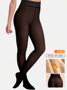 Women's Thermal Lined Faux Sheer Tights, High Waist Slimming Opaque Leggings, Anti-Pilling, Plus Size, Suitable For Winter Home And Casual Wear