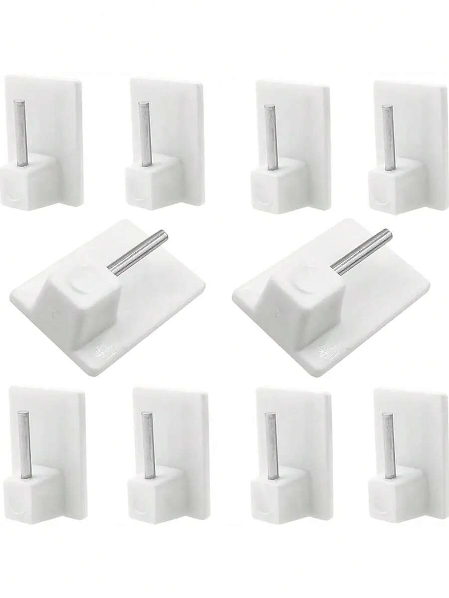 Self-Adhesive Curtain Hooks - Plastic No-Drill Hooks, Strong Adhesive Backing, Modern Design, Suitable For Curtains, Curtain Rods, Home Decor (Residential And Commercial Use), Curtain Hooks - White - View 1