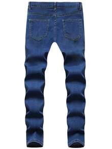 Men's Stretchy Skinny Solid Color American Casual Jeans - Blue - View 2