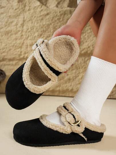 Nuove ciabatte da donna con fibbia nera, morbide e carine, stile casual e retrò europeo e americano, consigliate dalle celebrità di internet, scarpe piatte calde con design semplice alla francese, adatte per l'autunno/inverno