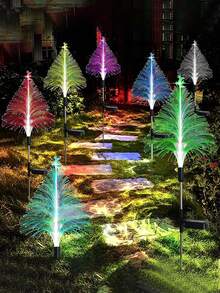 2/3/4pcs Solar Garden Lights, Outdoor LED Waterproof Jellyfish Fiber Optic Lamps, Garden Lawn Lights, For Garden Atmosphere Decoration, Home Decor/Garden Decor, Yard Decoration, Christmas Decoration, Party Gifts