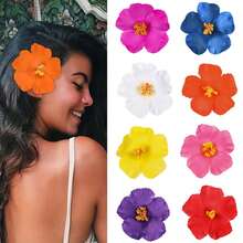2/5 piezas de pinzas para el cabello de flores hawaianas, decoración de bodas, fiestas de cumpleaños en la playa, accesorios de horquillas de flores de huevo artificiales para niñas - Mezcla aleatoria - Ver 3
