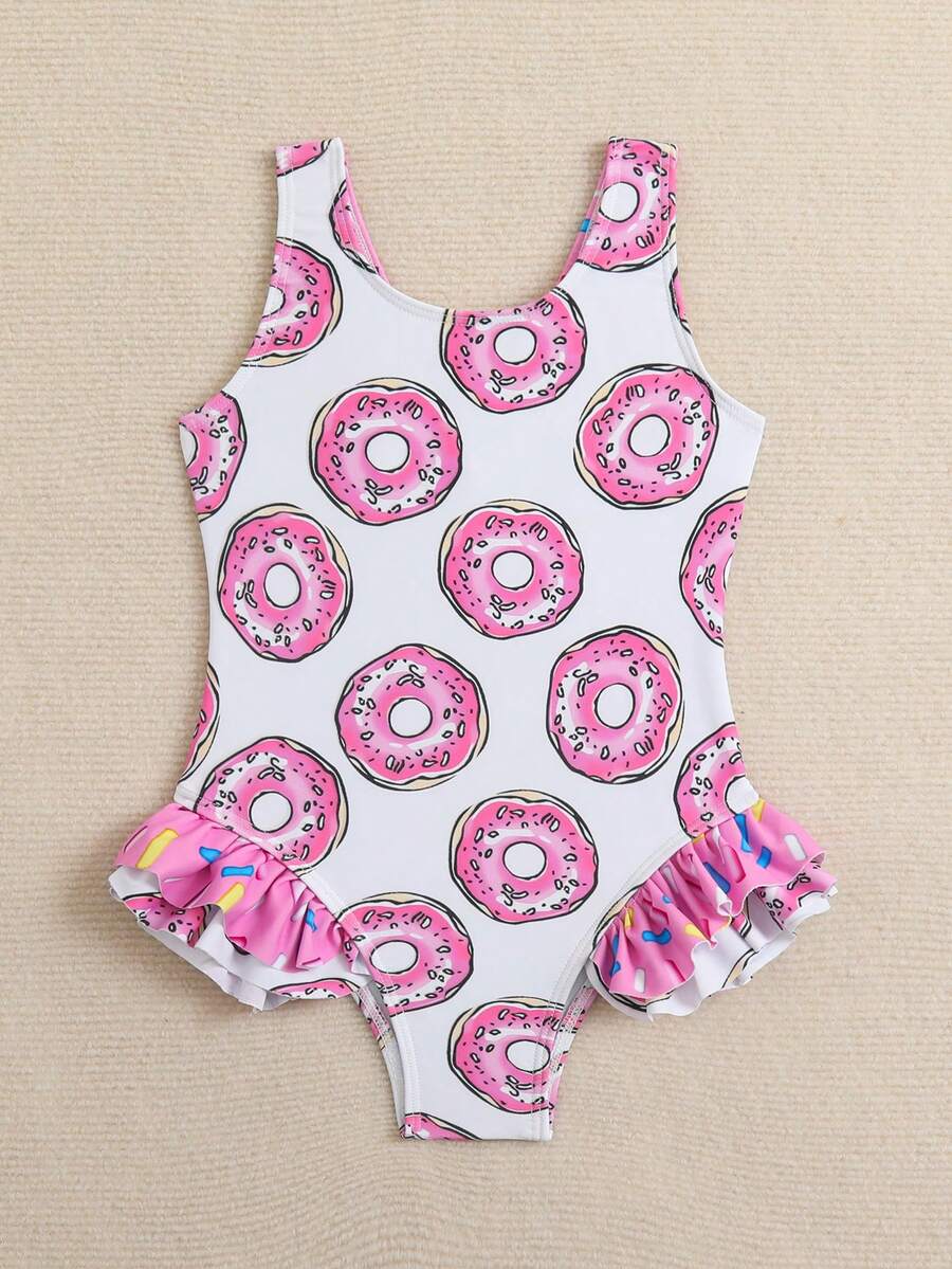 Bộ đồ bơi liền thân hình bánh donut dễ thương dành cho bé gái, độ tuổi 4-8. - Nhiều màu - Xem 1