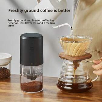 1 件电动咖啡研磨机，小型手动便携式，钢芯咖啡豆研磨机，自动钢芯家用 USB 可充电小型咖啡豆研磨机，1200mAh 持久耐用，办公室便携式手动滴滤咖啡豆研磨机，电动咖啡豆研磨机